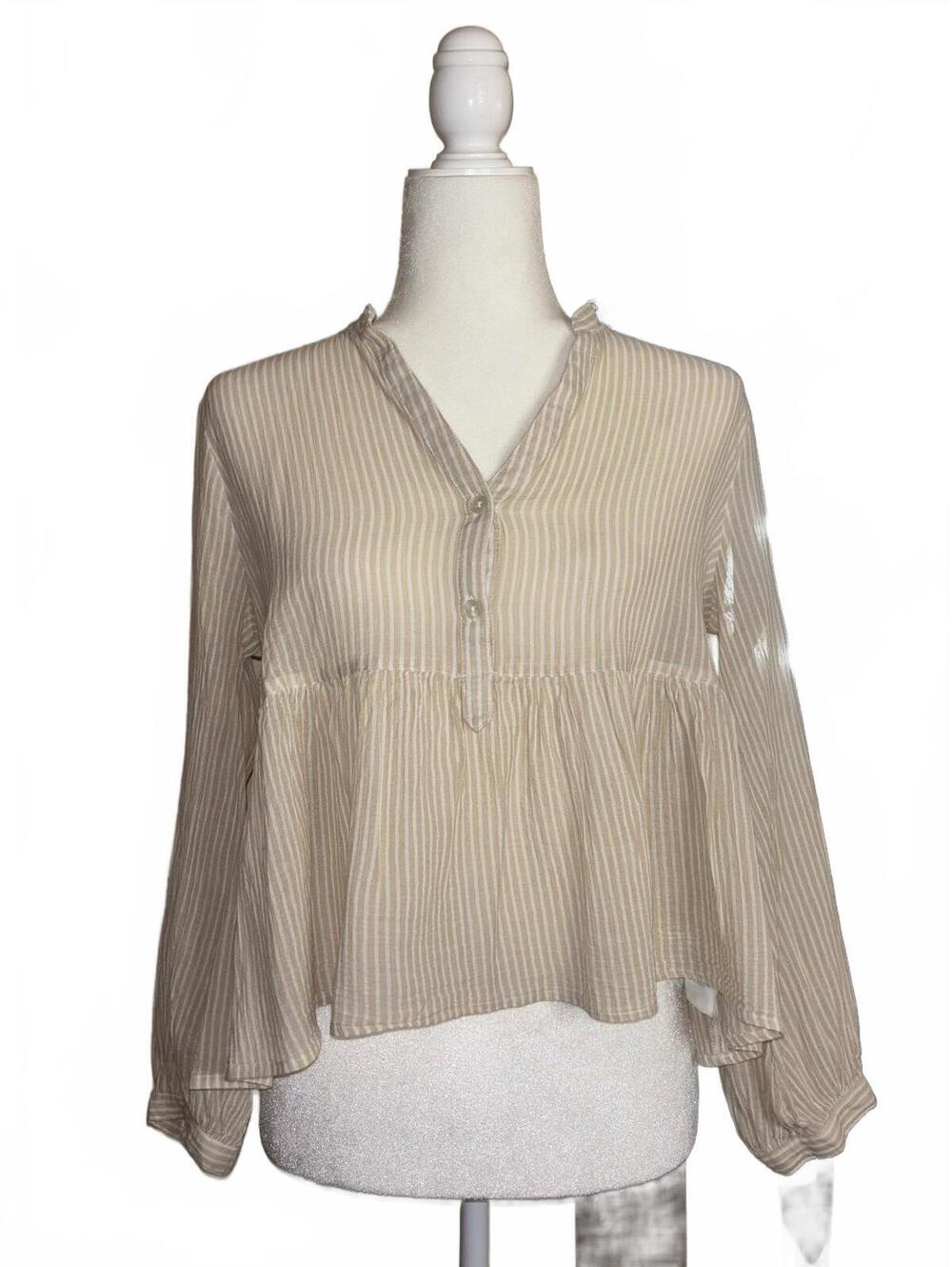 Banana Republic Cotton Striped Peplum Babydoll Long Sleeve Top